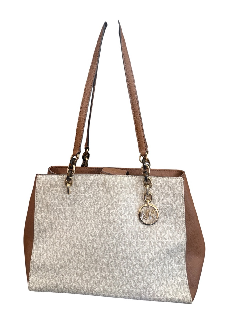 Michael Kors Beige and Brown MK Signature Shoulder Bag
